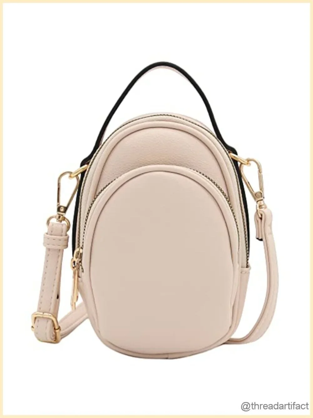 Faux Leather Two Compartment Mini Crossbody Bag with Gold Hardware